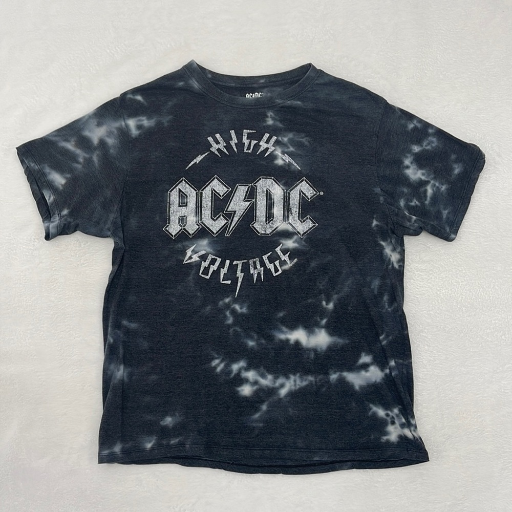 AC/DC High Voltage Men's Graphic Gray Tie Dye T-Shirt Sz XL‎